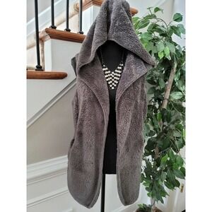 Countess Women's Brown 100% Polyester Sleeveless Faux Fur Hooded Cardigan Size S